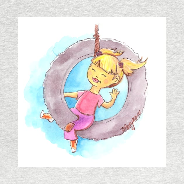 Girl on the tire swing by StephaniePerryArt